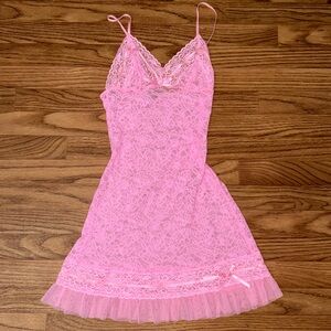 Victoria’s Secret 2009 Powder Bubblegum Pink Lace Dress With Bows Medium Girly